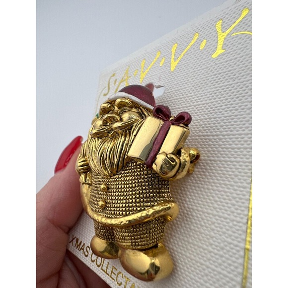 Women's Jewelry Gold-Tone Santa Claus Pin Brooch S.A.V.V.Y X'Max Collectable - Picture 5 of 7